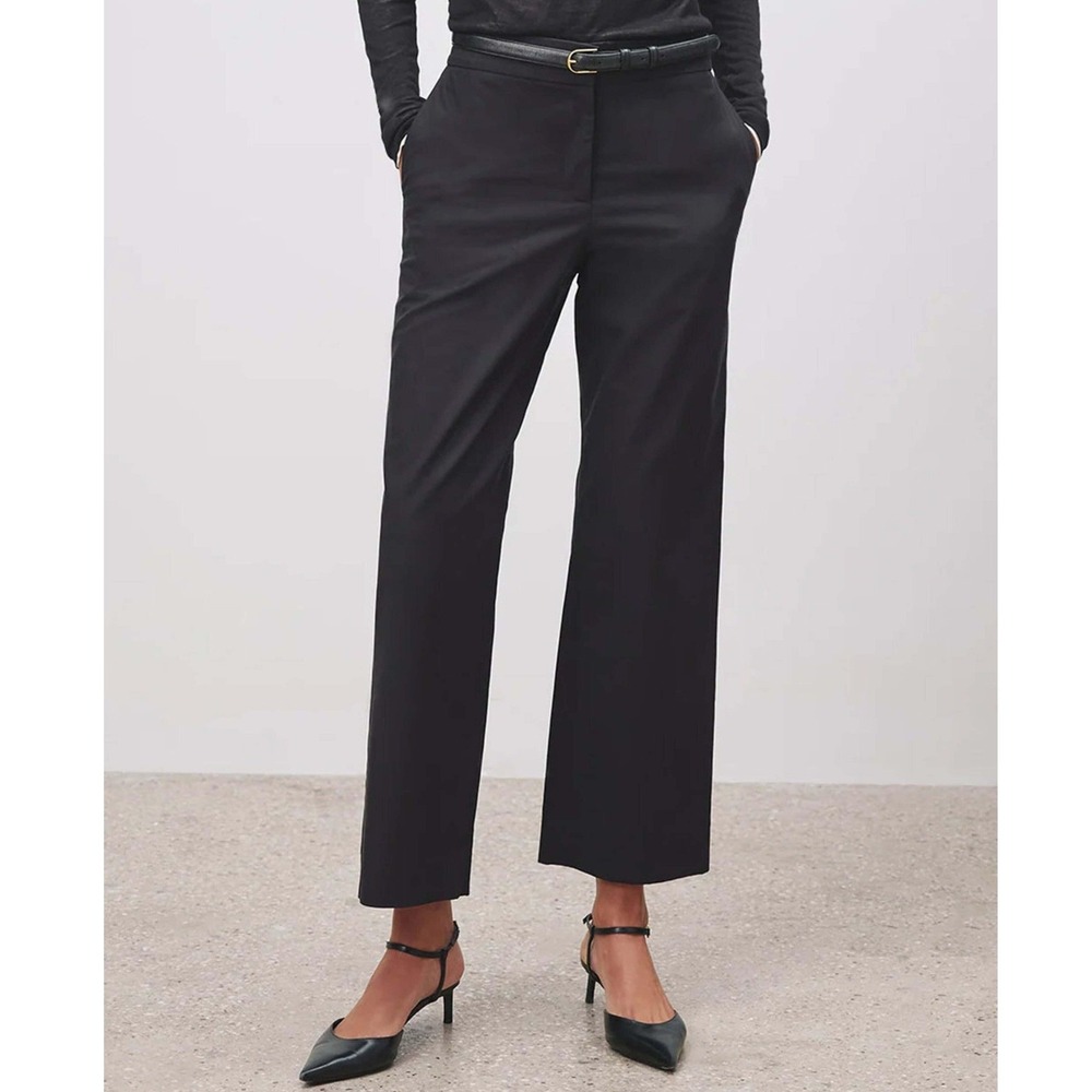 Nili Lotan Nohan Black Straight Leg Pant Mid Rise Cotton Minimalist Quiet Luxury